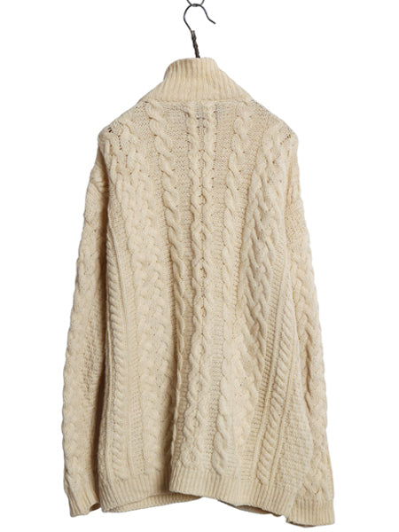 アイルランド製 Carraig Donn フルジップ フィッシャーマン ニット セーター メンズ レディース L ウール アラン ジャケット カーディガン