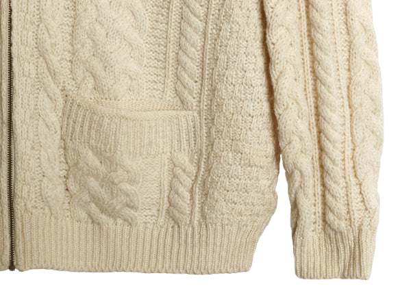 アイルランド製 Carraig Donn フルジップ フィッシャーマン ニット セーター メンズ レディース L ウール アラン ジャケット カーディガン