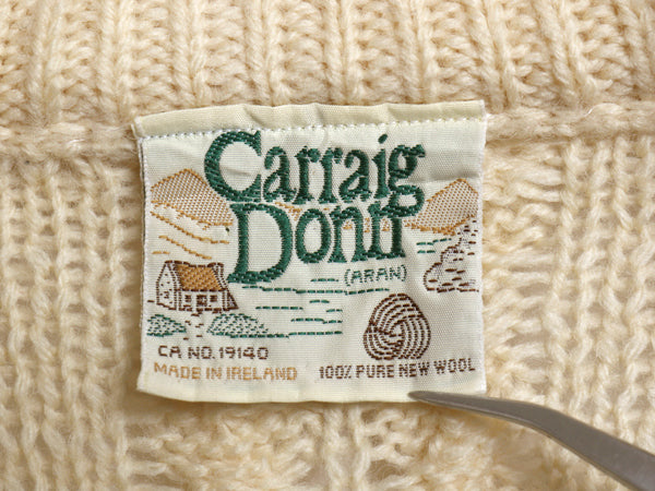 アイルランド製 Carraig Donn フルジップ フィッシャーマン ニット セーター メンズ レディース L ウール アラン ジャケット カーディガン