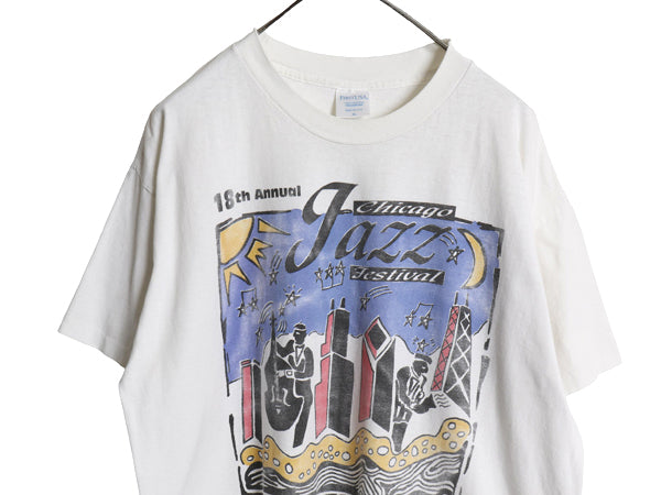 90s USA製 ジャズ フェス アート イラスト 両面 プリント Tシャツ メンズ XL / オールド シングルステッチ 音楽 グラフィック 大きいサイズ
