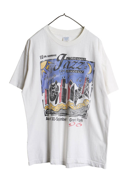 90s USA製 ジャズ フェス アート イラスト 両面 プリント Tシャツ メンズ XL / オールド シングルステッチ 音楽 グラフィック 大きいサイズ