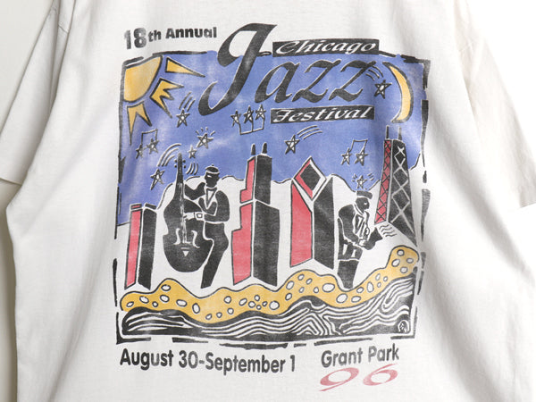 90s USA製 ジャズ フェス アート イラスト 両面 プリント Tシャツ メンズ XL / オールド シングルステッチ 音楽 グラフィック 大きいサイズ