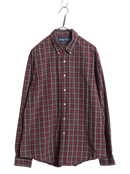 00s ラルフローレン チェック 長袖 ボタンダウン シャツ メンズ XL / オールド ポロ 長袖シャツ コットン マルチカラー 大きいサイズ 薄手