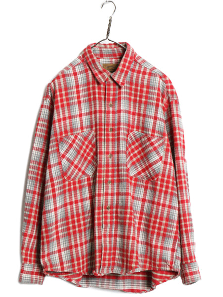 90s セントジョンズベイ チェック 長袖 ヘビー フランネル シャツ メンズ L / オールド JCPenney ネルシャツ マルチカラー ヘビーウェイト