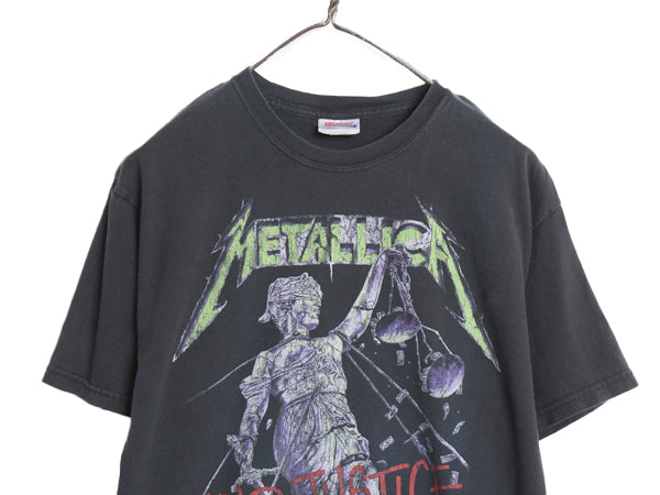 メタリカ イラスト プリント Tシャツ メンズ M 古着 オフィシャル バンド ロック メタル グラフィック アート ヘビーウェイト 黒 ヘインズ