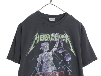メタリカ イラスト プリント Tシャツ メンズ M 古着 オフィシャル バンド ロック メタル グラフィック アート ヘビーウェイト 黒 ヘインズ
