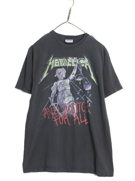 メタリカ イラスト プリント Tシャツ メンズ M 古着 オフィシャル バンド ロック メタル グラフィック アート ヘビーウェイト 黒 ヘインズ