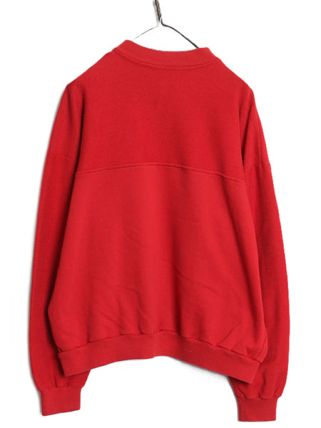 90s USA製 ランズエンド ヘンリーネック スウェット トップス メンズ L 薄手 スナップ トレーナー カットソー Tシャツ ロンT 裏起毛なし 赤