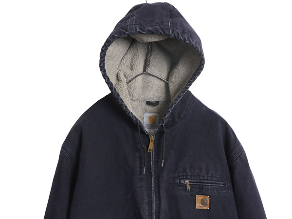 US企画 カーハート ダック シエラ ジャケット メンズ L / ワーク フルジップ フード パーカー 裏 ボア パイル フリース ブルゾン ネイビー