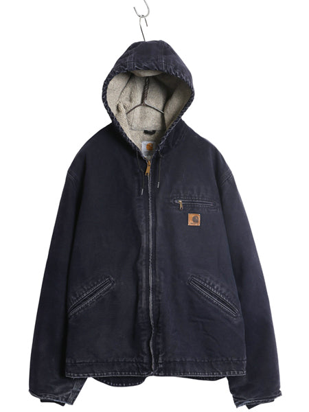 US企画 カーハート ダック シエラ ジャケット メンズ L / ワーク フルジップ フード パーカー 裏 ボア パイル フリース ブルゾン ネイビー