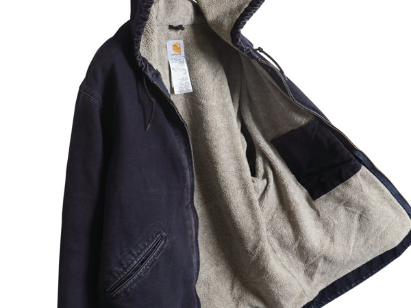 US企画 カーハート ダック シエラ ジャケット メンズ L / ワーク フルジップ フード パーカー 裏 ボア パイル フリース ブルゾン ネイビー