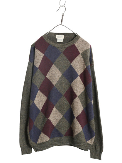 90s USA製 セントジョンズベイ アーガイル ニット セーター メンズ XL / 古着 オールド コットン アクリル 総柄 長袖ニット 大きいサイズ