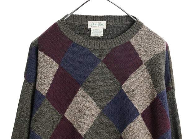 90s USA製 セントジョンズベイ アーガイル ニット セーター メンズ XL / 古着 オールド コットン アクリル 総柄 長袖ニット 大きいサイズ