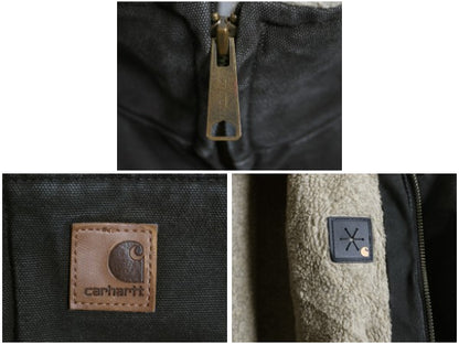 US企画 カーハート モックネック 裏 ボア ダック ジャケット メンズ M / CARHARTT ワーク パイル フリース フルジップ ブルゾン ブラック