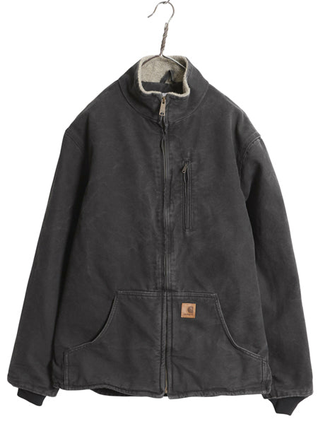 US企画 カーハート モックネック 裏 ボア ダック ジャケット メンズ M / CARHARTT ワーク パイル フリース フルジップ ブルゾン ブラック