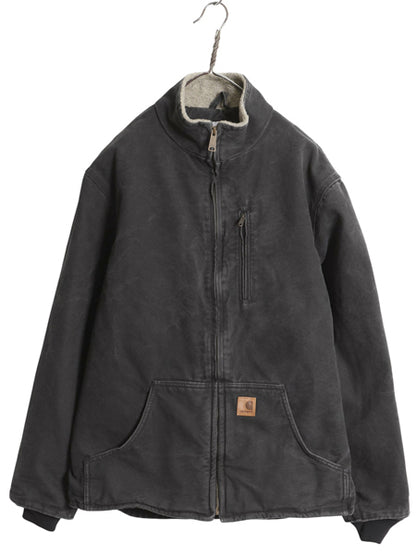 US企画 カーハート モックネック 裏 ボア ダック ジャケット メンズ M / CARHARTT ワーク パイル フリース フルジップ ブルゾン ブラック