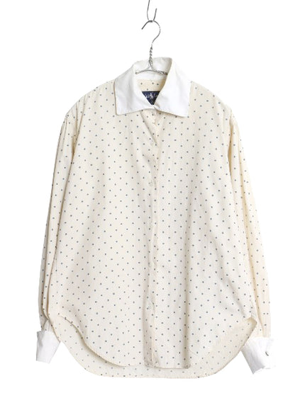 80s ラルフローレン ドット 総柄 クレリック シャツ レディース M / ヴィンテージ コットン 長袖シャツ ブラウス ダブルカフス ドレス 水玉