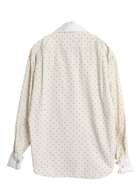 80s ラルフローレン ドット 総柄 クレリック シャツ レディース M / ヴィンテージ コットン 長袖シャツ ブラウス ダブルカフス ドレス 水玉
