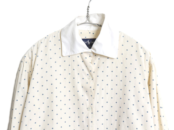 80s ラルフローレン ドット 総柄 クレリック シャツ レディース M / ヴィンテージ コットン 長袖シャツ ブラウス ダブルカフス ドレス 水玉