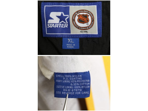 90s ペンギンズ ナイロン ジャケット メンズ XL 古着 オールド NHL オフィシャル スターター ホッケー ウィンドブレーカー 大きいサイズ 黒
