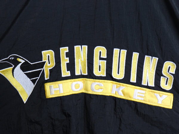 90s ペンギンズ ナイロン ジャケット メンズ XL 古着 オールド NHL オフィシャル スターター ホッケー ウィンドブレーカー 大きいサイズ 黒