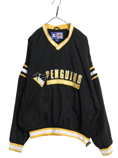 90s ペンギンズ ナイロン ジャケット メンズ XL 古着 オールド NHL オフィシャル スターター ホッケー ウィンドブレーカー 大きいサイズ 黒