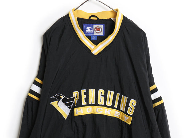 90s ペンギンズ ナイロン ジャケット メンズ XL 古着 オールド NHL オフィシャル スターター ホッケー ウィンドブレーカー 大きいサイズ 黒