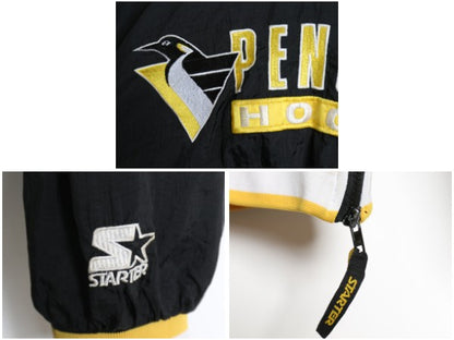 90s ペンギンズ ナイロン ジャケット メンズ XL 古着 オールド NHL オフィシャル スターター ホッケー ウィンドブレーカー 大きいサイズ 黒