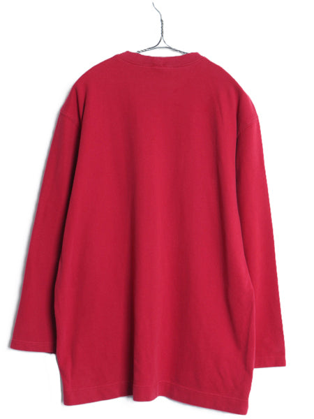 90s ランズエンド 無地 長袖 Tシャツ S メンズ レディース L 程 オールド ロンT ストレッチ スムース コットン ポケット付き カットソー 赤