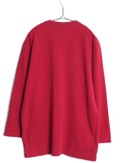90s ランズエンド 無地 長袖 Tシャツ S メンズ レディース L 程 オールド ロンT ストレッチ スムース コットン ポケット付き カットソー 赤