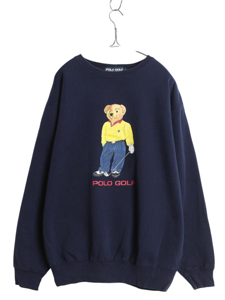 90s ポロベア ポロゴルフ ラルフローレン プリント スウェット メンズ L / オールド ポロ トレーナー クルーネック 裏起毛 キャラクター 紺