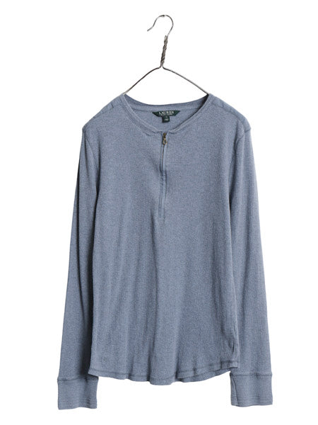 ローレン ラルフローレン ハーフジップ 長袖 Tシャツ レディース XL / コットン ストレッチ リブ編み カットソー 段リブ ショルダーパッチ