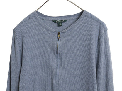 ローレン ラルフローレン ハーフジップ 長袖 Tシャツ レディース XL / コットン ストレッチ リブ編み カットソー 段リブ ショルダーパッチ