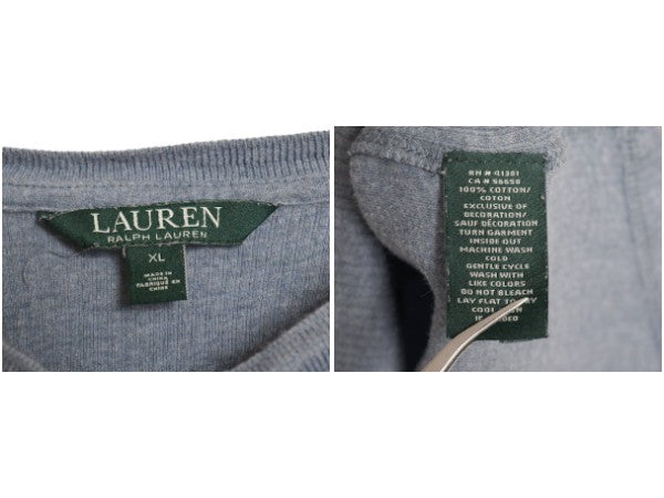 ローレン ラルフローレン ハーフジップ 長袖 Tシャツ レディース XL / コットン ストレッチ リブ編み カットソー 段リブ ショルダーパッチ