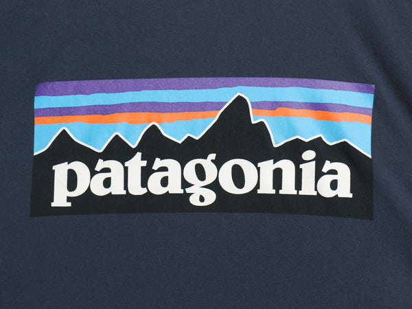 パタゴニア 両面 プリント 半袖 Tシャツ レディース L 21年製 アウトドア P6 バックプリント ボックスロゴ カットソー シンプル ネイビー