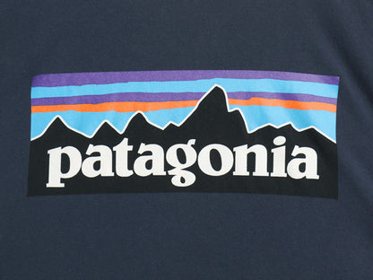 パタゴニア 両面 プリント 半袖 Tシャツ レディース L 21年製 アウトドア P6 バックプリント ボックスロゴ カットソー シンプル ネイビー