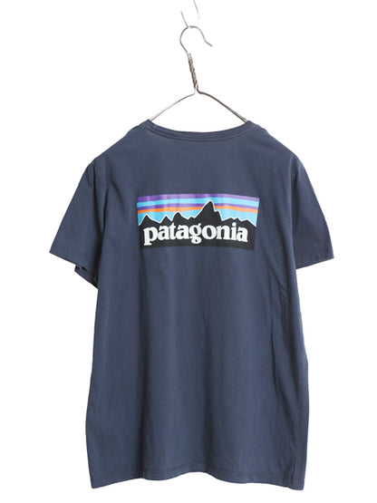 パタゴニア 両面 プリント 半袖 Tシャツ レディース L 21年製 アウトドア P6 バックプリント ボックスロゴ カットソー シンプル ネイビー