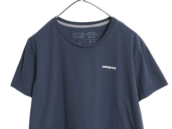 パタゴニア 両面 プリント 半袖 Tシャツ レディース L 21年製 アウトドア P6 バックプリント ボックスロゴ カットソー シンプル ネイビー