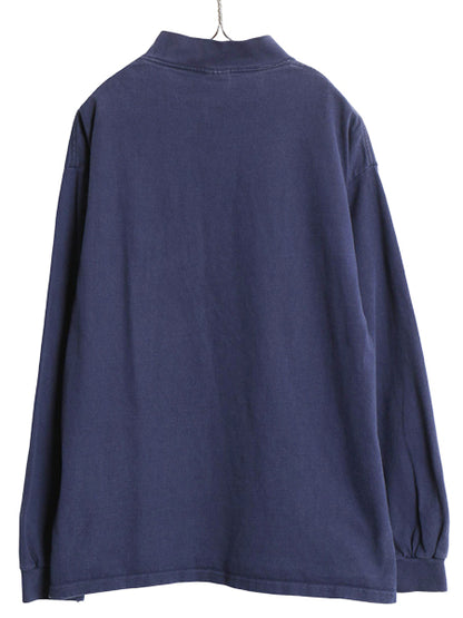 90s USA製 ナイキ モックネック 長袖 Tシャツ メンズ L / オールド ワンポイント スウッシュ ハイネック ロンT ヘビーウェイト コットン 紺