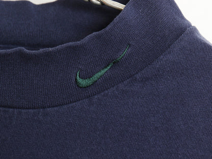90s USA製 ナイキ モックネック 長袖 Tシャツ メンズ L / オールド ワンポイント スウッシュ ハイネック ロンT ヘビーウェイト コットン 紺