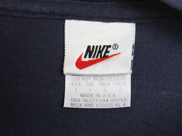 90s USA製 ナイキ モックネック 長袖 Tシャツ メンズ L / オールド ワンポイント スウッシュ ハイネック ロンT ヘビーウェイト コットン 紺