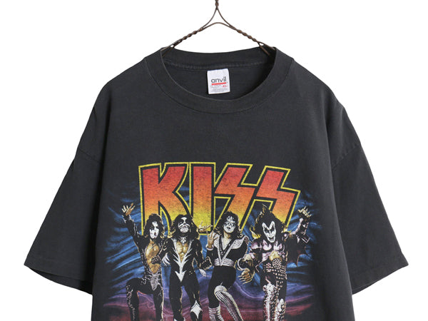 90s ★ キッス ツアー イラスト プリント Tシャツ メンズ XL 古着 オールド 当時物 オフィシャル バンド ロック シングルステッチ ブラック