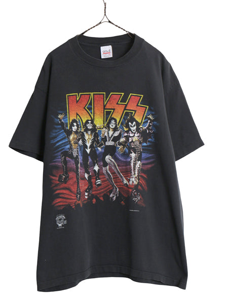 90s ★ キッス ツアー イラスト プリント Tシャツ メンズ XL 古着 オールド 当時物 オフィシャル バンド ロック シングルステッチ ブラック