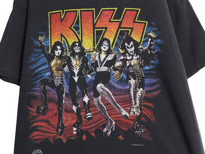90s ★ キッス ツアー イラスト プリント Tシャツ メンズ XL 古着 オールド 当時物 オフィシャル バンド ロック シングルステッチ ブラック