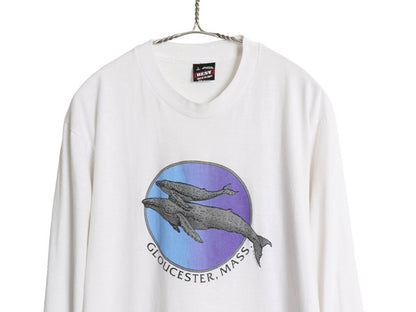 90s USA製 クジラ アート イラスト プリント 長袖 Tシャツ メンズ L / オールド ロンT アニマル グラフィック シングルステッチ スーベニア