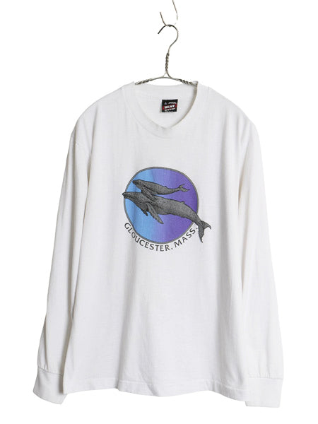 90s USA製 クジラ アート イラスト プリント 長袖 Tシャツ メンズ L / オールド ロンT アニマル グラフィック シングルステッチ スーベニア