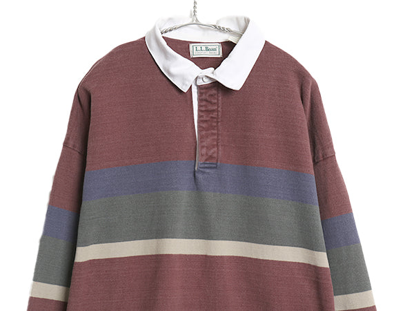 90s USA製 エルエルビーン ボーダー 長袖 ラガーシャツ メンズ XL 古着 オールド ラグビー 長袖シャツ ポロシャツ カットソー 大きいサイズ