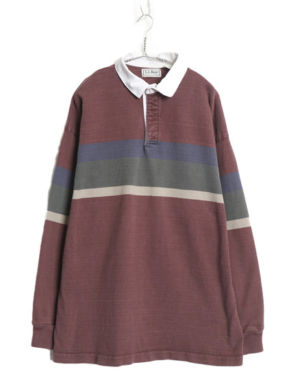 90s USA製 エルエルビーン ボーダー 長袖 ラガーシャツ メンズ XL 古着 オールド ラグビー 長袖シャツ ポロシャツ カットソー 大きいサイズ