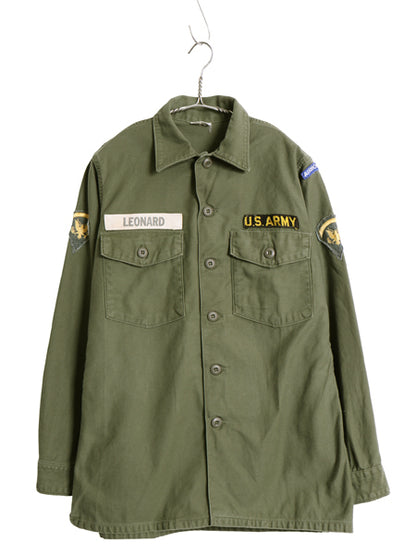 60s 米軍実物 US ARMY コットン サテン ユーティリティ シャツ M / ヴィンテージ OG107 シャツ袖 2nd 軍物 ミリタリー ワッペン フルパッチ