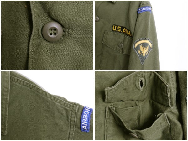 60s 米軍実物 US ARMY コットン サテン ユーティリティ シャツ M / ヴィンテージ OG107 シャツ袖 2nd 軍物 ミリタリー ワッペン フルパッチ